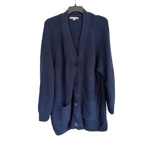 Woman Within Navy Blue Shaker Stitch Cardigan Sweater Plus Size 3X 30/32 Button